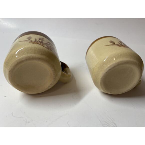 2 Coffee Tea Cups Vintage Brown Glaze Wheat Flower Theme Made in Japan Mugs 70s - Picture 4 of 6